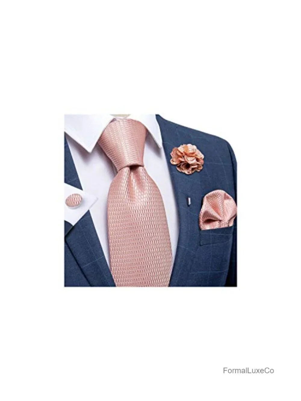 Silk Men's Necktie Set with Pocket Square Cufflinks Lapel Pin